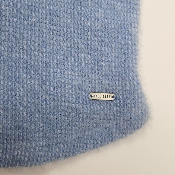 Hollister California Sweater Womens Small Cropped Baby Blue Fuzzy Soft Henley - Picture 7 of 13